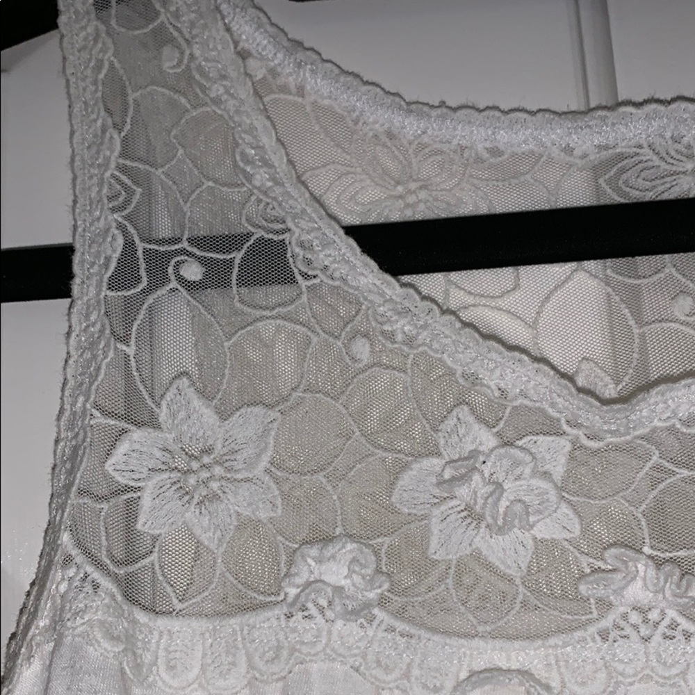 white tank with floral lace detail
